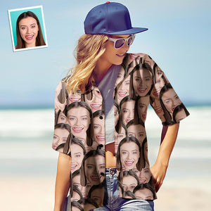 Custom Photo Hawaiian Shirt Couple Outfit Parent-child Wears Personalised Face Hawaiian Shirt Gift Face Mash