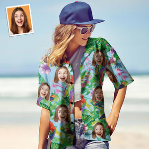 Custom Photo Hawaiian Shirt Couple Outfit Parent-child Wears Personalised Face Hawaiian Shirt Gift Colorful Parrot