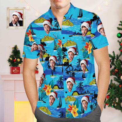 Custom Face Hawaiian Shirt Men's All Over Print Large Leave Short Sleeve Shirt