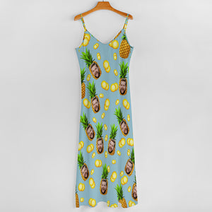 Custom Face Sling Hawaiian Style Long Dress Big Pineapple