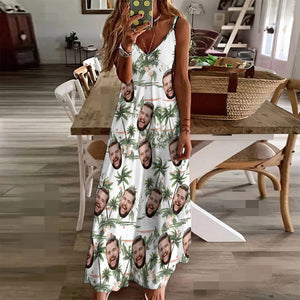 Custom Face Sling Hawaiian Style Long Dress Coconut Tree