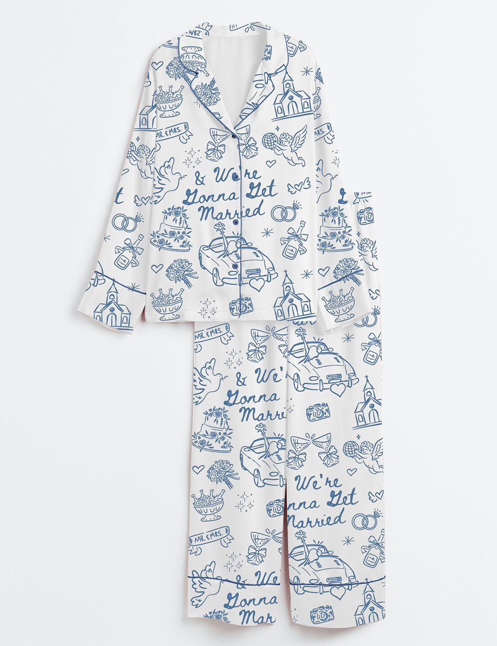 Women’s Going To The Chapel We're Gonna Get Married Wedding Long Sleeve Satin Pajama Set