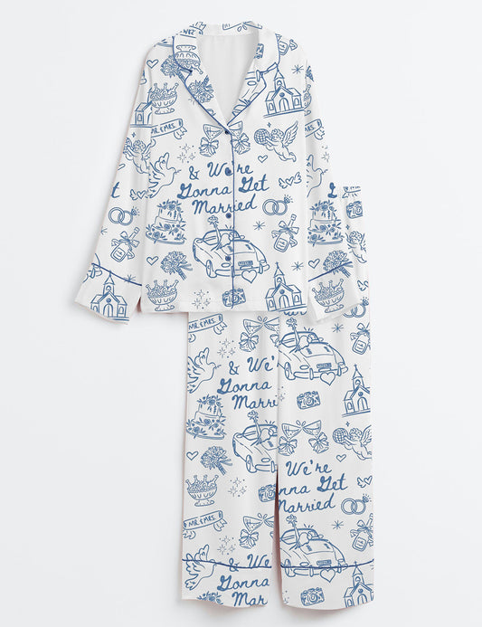 Women’s Going To The Chapel We're Gonna Get Married Wedding Long Sleeve Satin Pajama Set