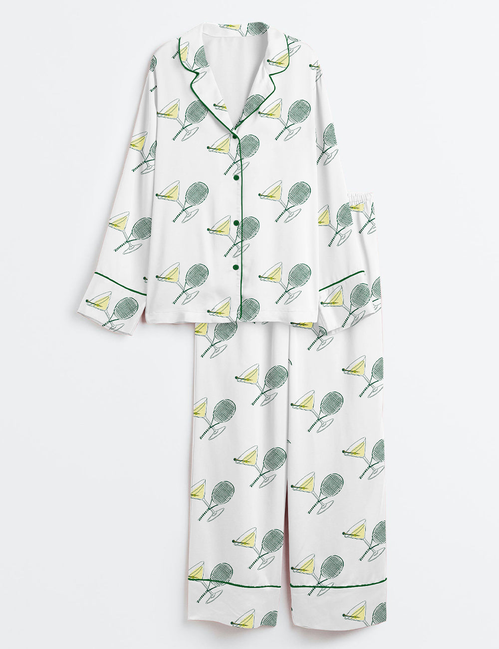 Women’s Tennis And Tinis Sports Martini Long Sleeve Satin Pajama Set