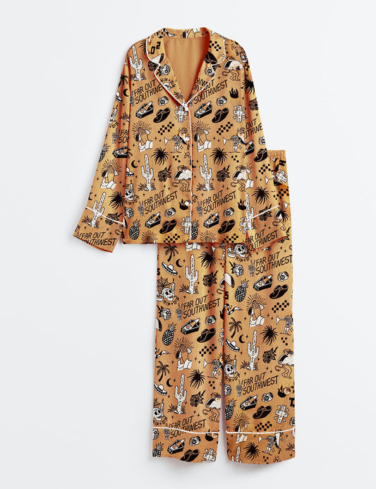 Women's Far Out Southwest Long Sleeve Satin Pajama Set
