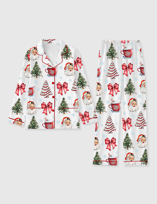Women's Retro Coquette Christmas Pocket Cotton Pajama Set