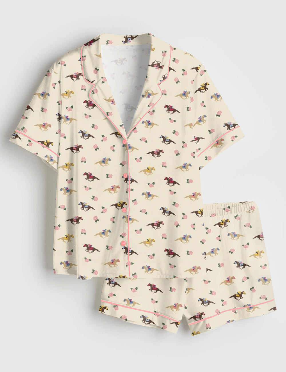 Women’s Western Kentucky Derby Party Talk Derby to Me Racing Horses Print Short Sleeve Satin Pajama Set