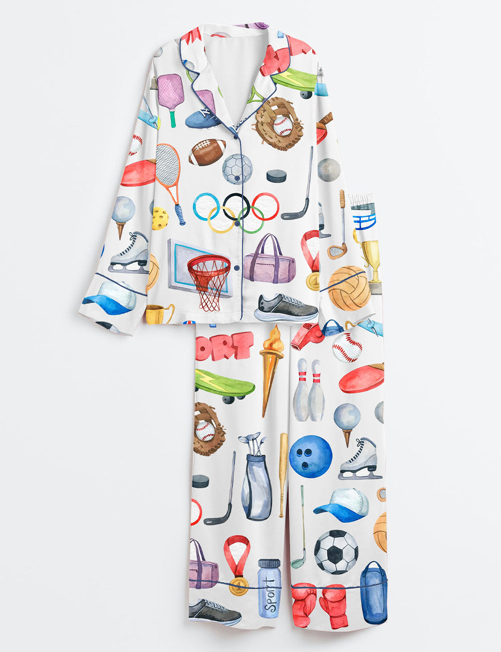 Women's Watercolor Sports Basketball Football Golf Long Sleeve Satin Pajama Set