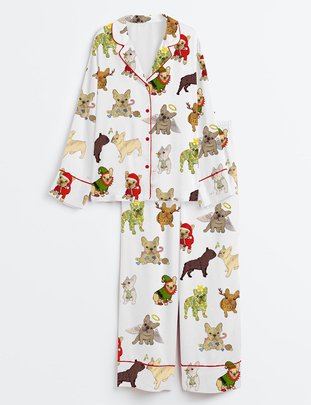 Women's Christmas French Bulldog Satin Pajama Set