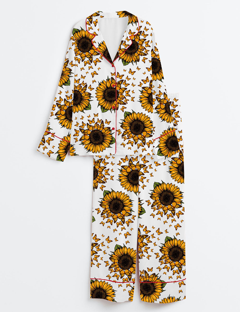 Women's Sunflower Long Sleeve Satin Pajama Set