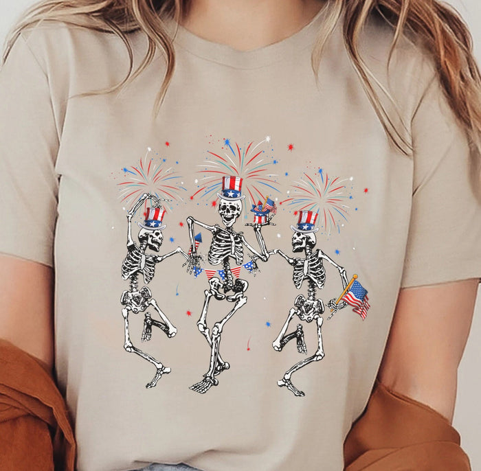 4th Of July Skellies T-shirt, 4th Of July Tee, Dancing Skeleton Shirt, American Flag, 4th Of July, Stars And Stripes Shirt