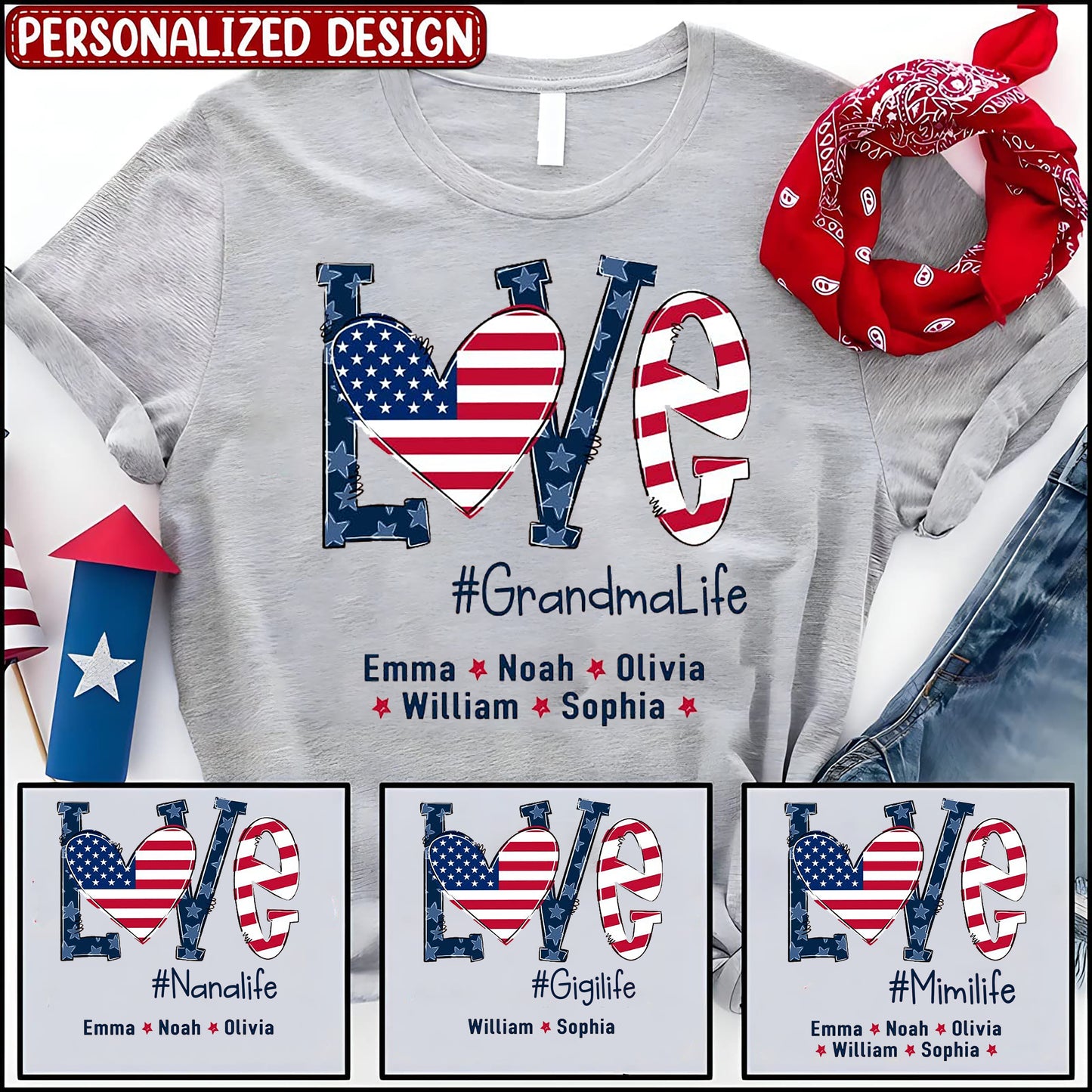 4. juli Love Bedstemor Life T-shirt