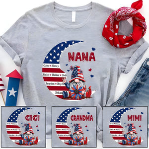 4th of July Nana Shirt, Custom 4th of july Grandma Gnomes Sitting on Moon, Grandma with Grandkids 4th of July Shirt Sweatshirt, Gnome Nana