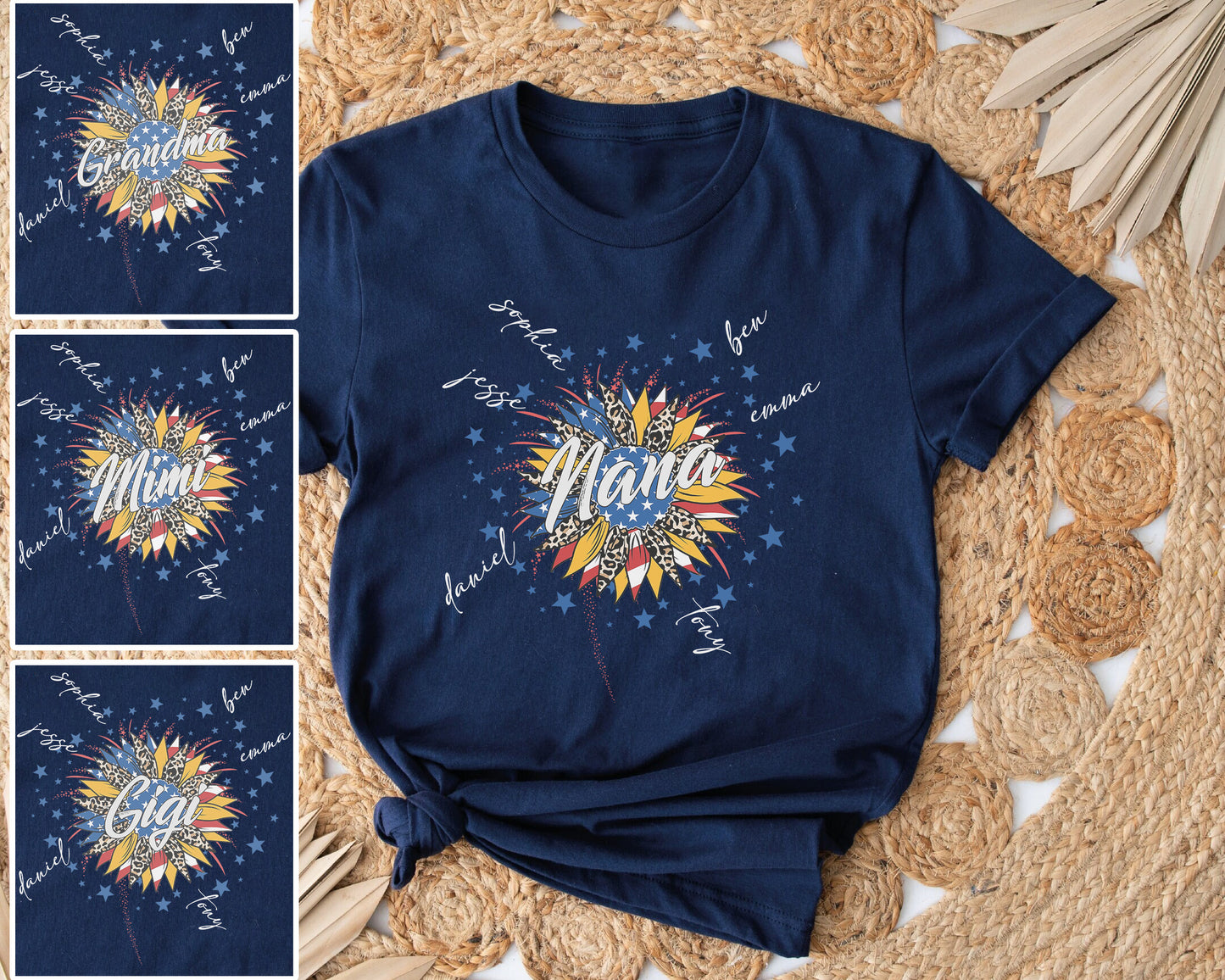 4 Iúil T-Léine Nana, Léine Saincheaptha Mamó le Léine Ainmneacha Páistí, Tíghrá 4 Iúil Léine Tee Firecrackers do Lá na Saoirse
