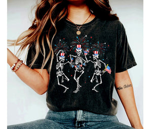 4th of July Skellies, 4th of July Shirts, Dancing Skeleton Shirt, American Flag Shirt,4th of July, Stars and Stripes tee, Red White Blue