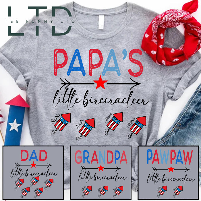 4th of July papa T Shirt, Custom Grandpa Shirt with Kids names shirt, Patriotic 4th of July Firecrackers Tee Shirt for Independence Day