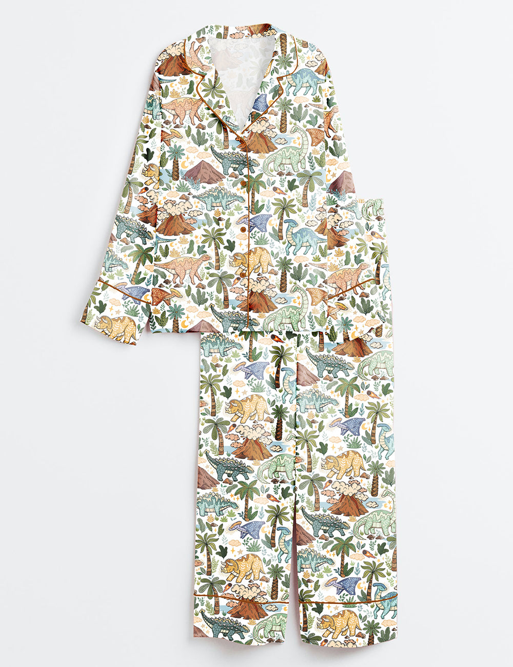 Women's Dinosaurs Long Sleeve Satin Pajama Set