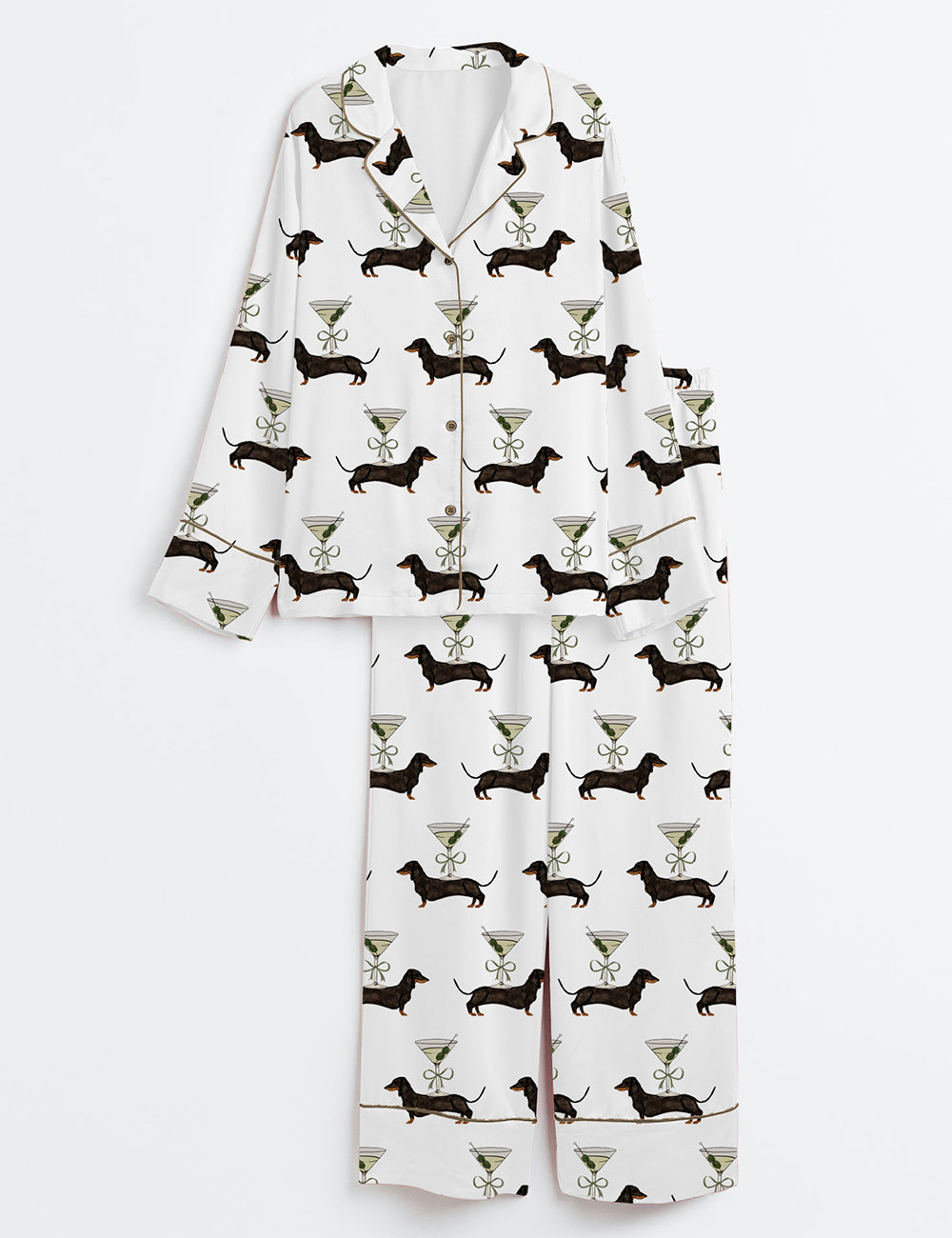 Women’s A Tini Dach Older Dirty Martini Dachshund Party Weenies And Tinis Long Sleeve Satin Pajama Set