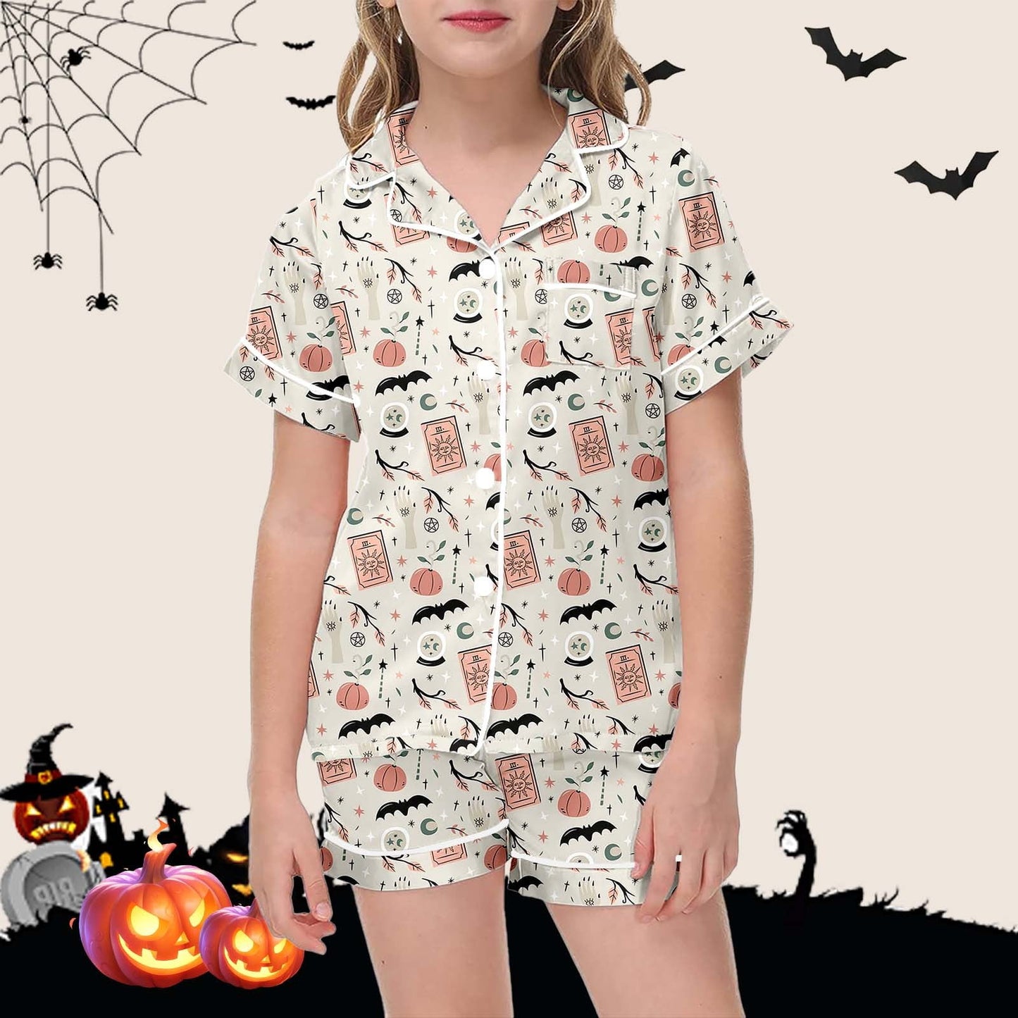 Weebloom Toddler Girl Pajamas Halloween 2 Piece With Lapel Collar Home Kids Age 2-13 Year Round Casual Outfit Stretchy Breathable Sleepwear,6-7 Years