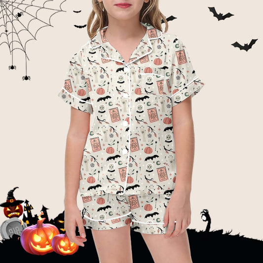 Weebloom Toddler Girl Pajamas Halloween 2 Piece With Lapel Collar Home Kids Age 2-13 Year Round Casual Outfit Stretchy Breathable Sleepwear,6-7 Years