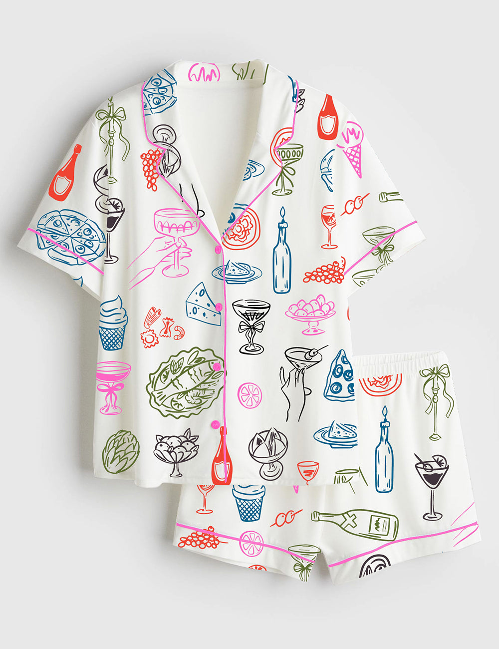 Women’s Italy Illustration With Food & Drink Short Sleeve Satin Pajama Set