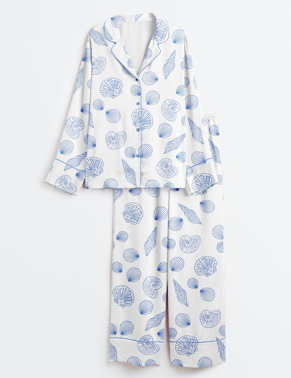 Women’s Coastal Shell Summer Beach Long Sleeve Satin Pajama Set