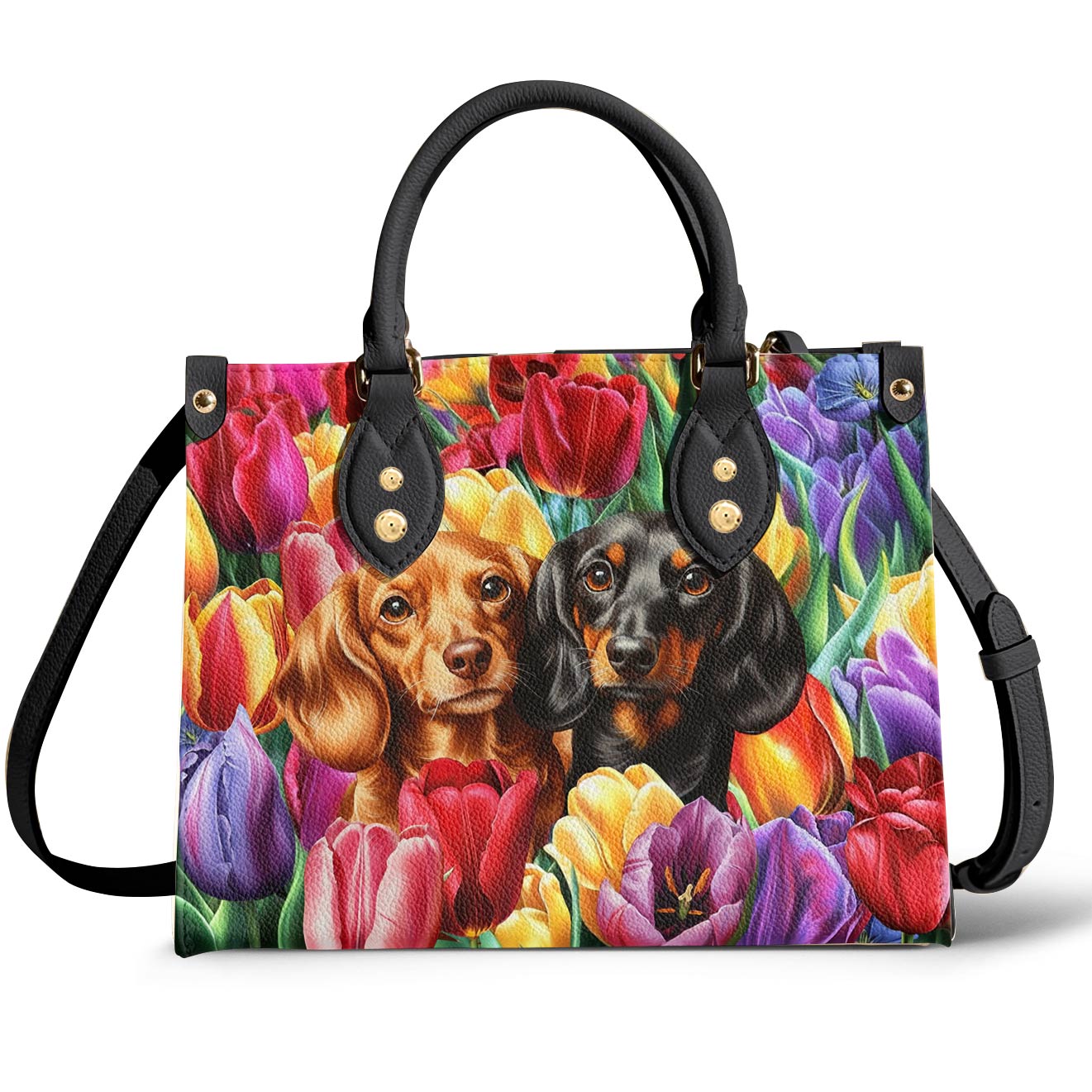 Dachshund Leather Bag Tulip Garden