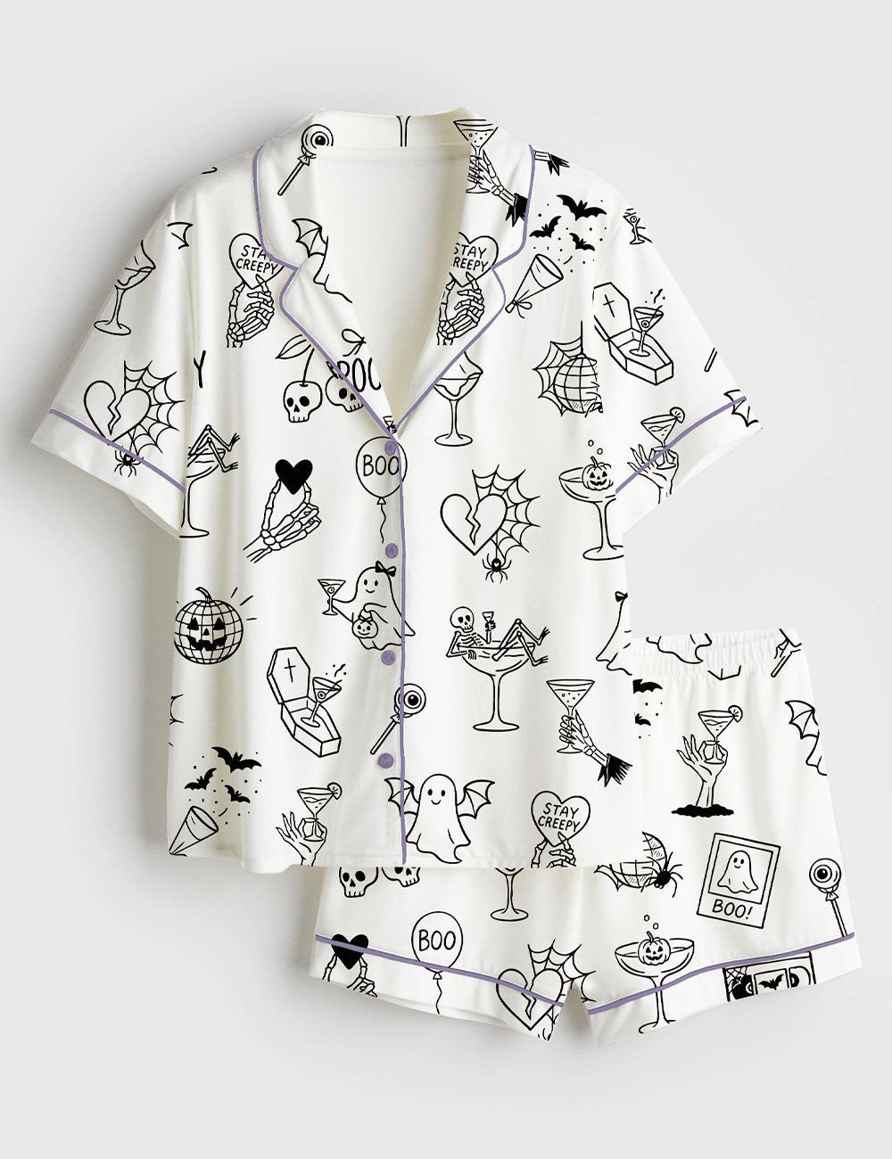 Women’s Halloween Spooky Witchy Bachelorette Short Sleeve Satin Pajama Set