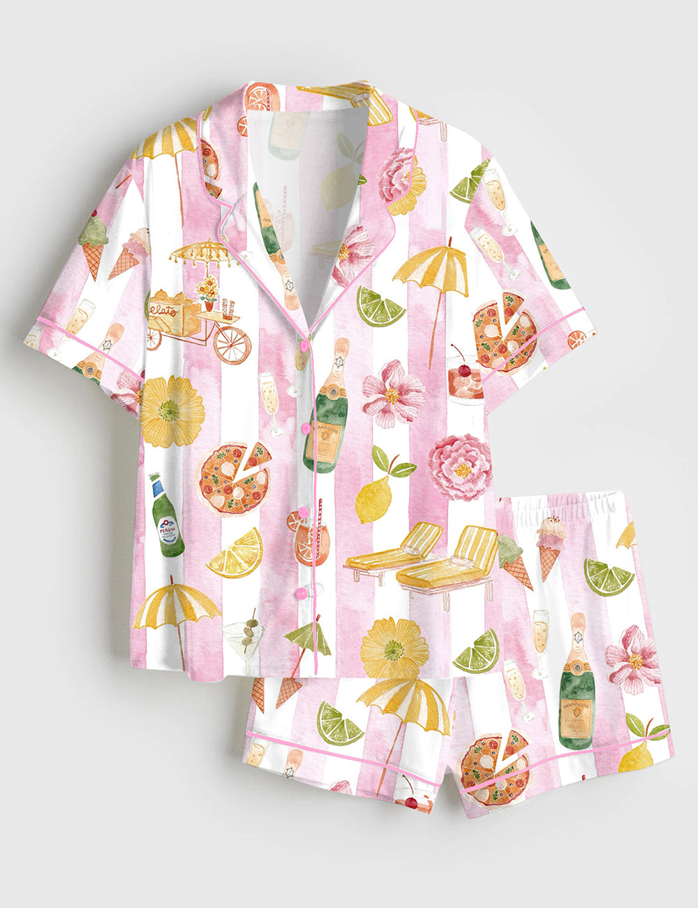 Women’s Italian Pool Party Short Sleeve Satin Pajama Set