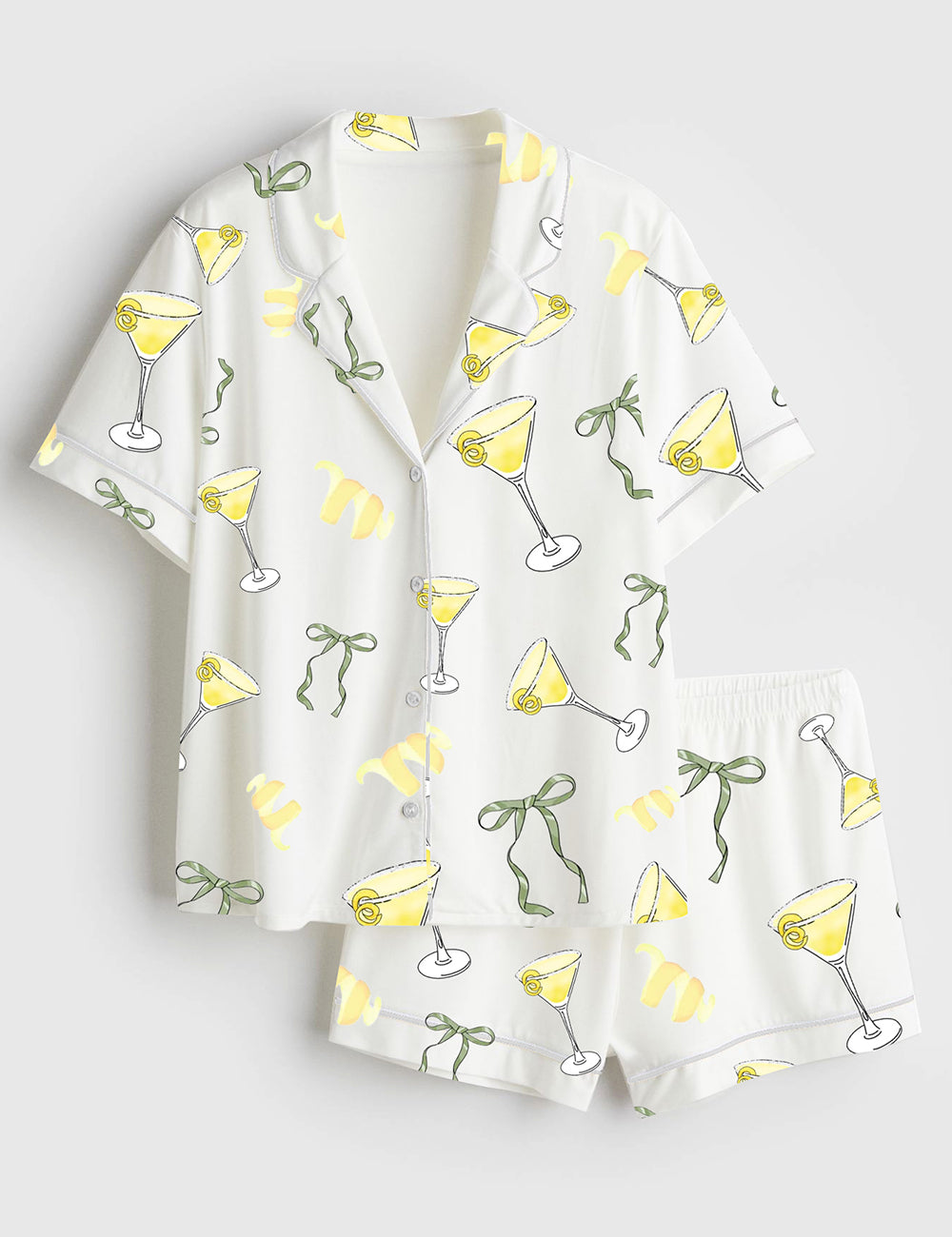 Women’s Coquette Bow Lemon Drop Martini Short Sleeve Satin Pajama Set