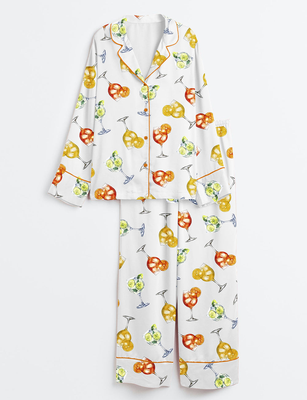 Women’s Aperol Hugo Limoncello Spritz Bar Cocktails Aperol Spritz Trio Watercolor Print Long Sleeve Satin Pajama Set
