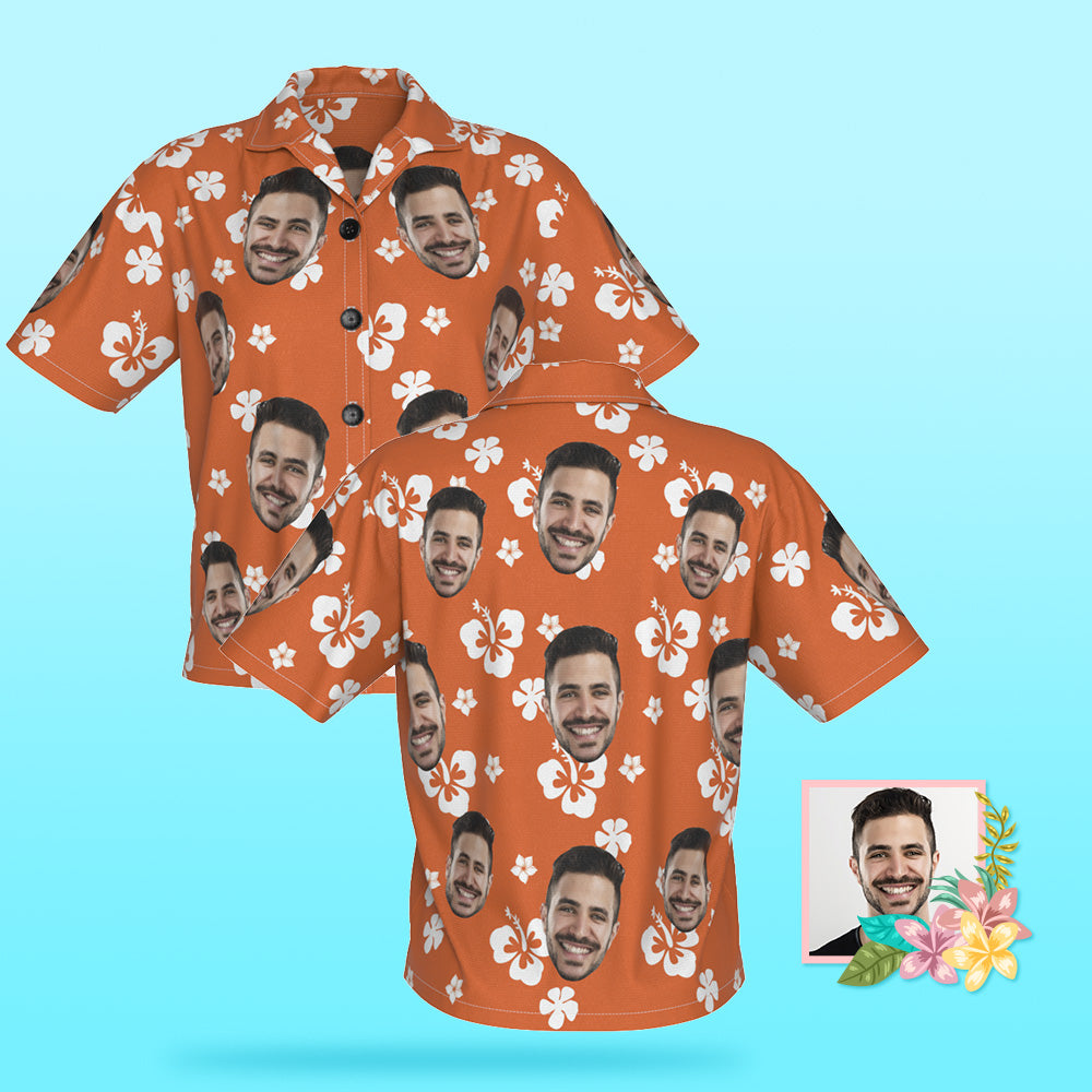 Custom Photo Hawaiian Shirt Beach Vacation Couple Wears Popular All Over Print Hawaiian Beach Shirt Holiday Gift Hibiscus