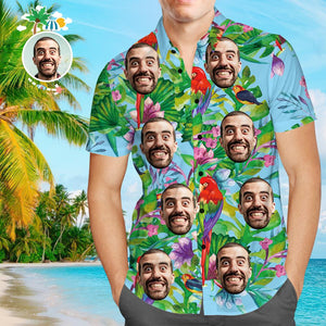 Custom Tropical Shirts with Face Custom Face Hawaiian Shirt Parrot Father's Day Shirt Gift for Dad