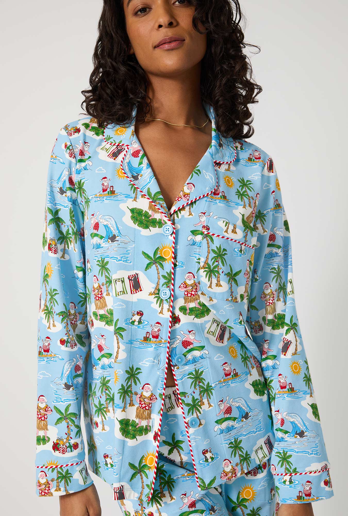 Surfin' Santa Long Sleeve Classic Stretch Jersey Pj Set