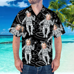 Custom Face Hawaiian Shirt Personalized Hawaiian Shirt Space Pattern Short-Sleeve Shirt