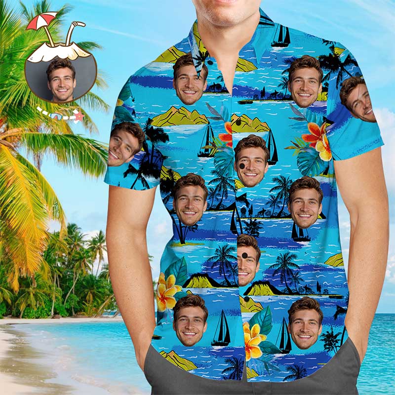 Custom Face Hawaiian Shirt Custom Tropical Shirts Men's All Over Print Hawaiian Shirt Father's Day Shirt Gift for Dad