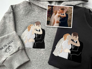 Custom Embroidered Sweatshirt,Embroidered Hoodie,Custom Photo Portrait Embroidered Shirt,Valentine's Day Gift,Faceless Portrait Gift Couple