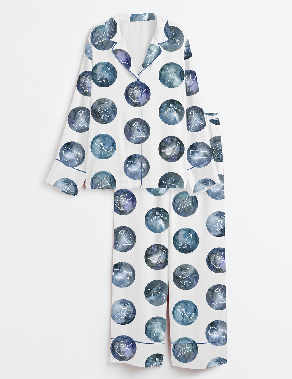 Women’s Watercolor Zodiac Constellations Galaxy Nursery Long Sleeve Satin Pajama Set