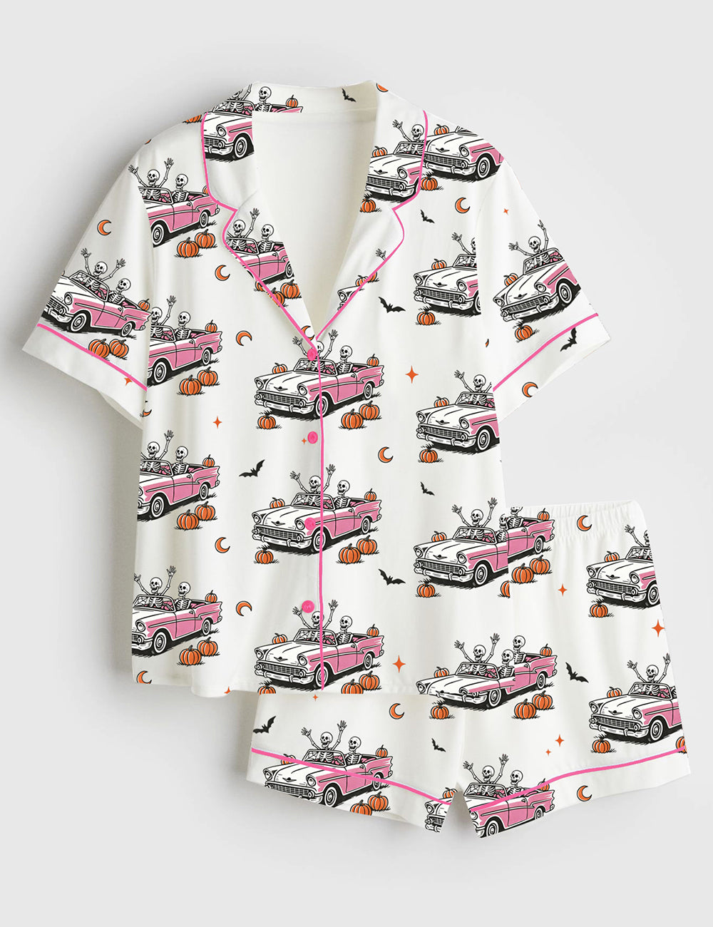 Women’s Halloween Spooky Season Get In Loser Spooky Skeleton Short Sleeve Satin Pajama Set