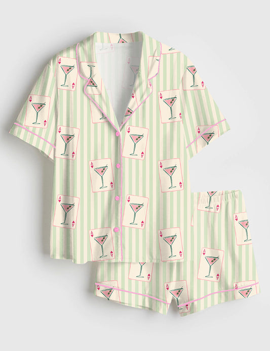 Women’s Dirty Martini La Dolce Vita Summer Cocktail Martini Lover Short Sleeve Satin Pajama Set