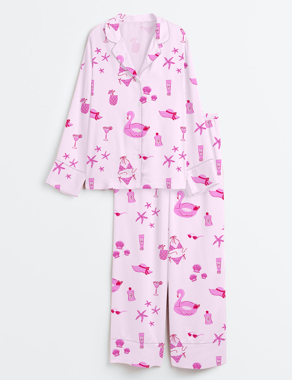 Women’s Summer Cocktail Breezy Beach Vacation Long Sleeve Satin Pajama Set