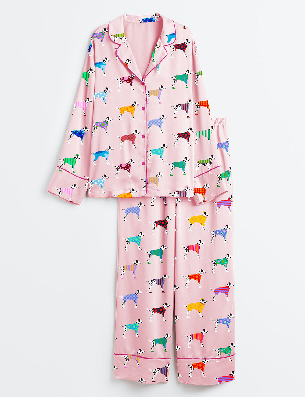 Women's Dalmatian Puppy Long Sleeve Satin Pajama Set