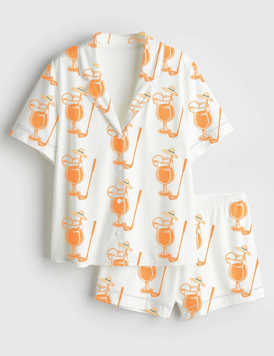 Women’s Italian Summer Aesthetic Aperol Spritz Cute Golf Girl  Bachelorette Golf Short Sleeve Satin Pajama Set