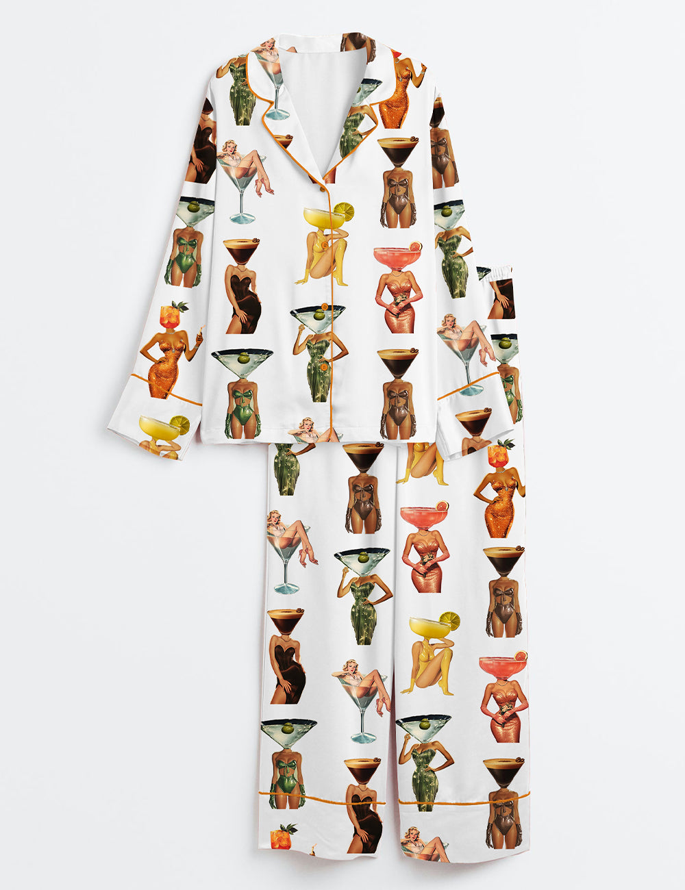 Women’s Cocktail Espresso Martini Aesthetic Coquette Long Sleeve Satin Pajama Set