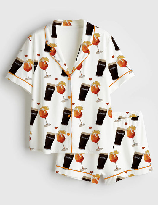 Women’s Guinness And Aperol Spritz Short Sleeve Satin Pajama Set