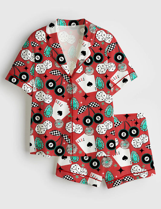 Women’s Western Art Print Short Sleeve Satin Pajama Set