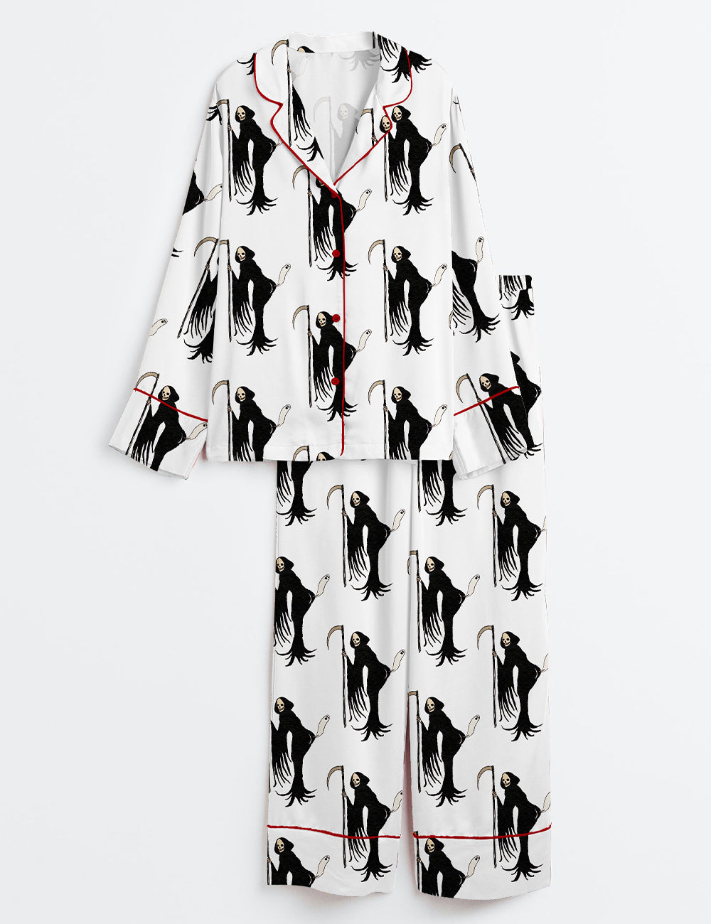 Women’s Skeleton And Ghost Halloween Long Sleeve Satin Pajama Set