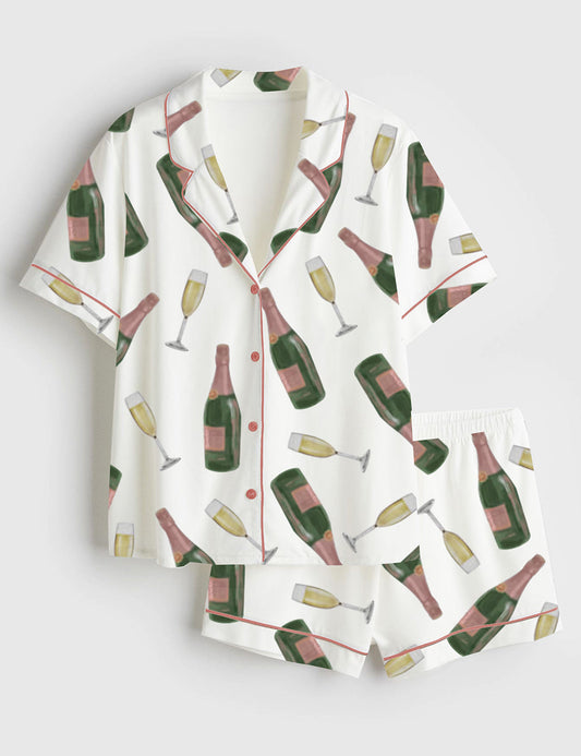 Women's Pop The Bubbly Champagne Short Sleeve Satin Pajama Set