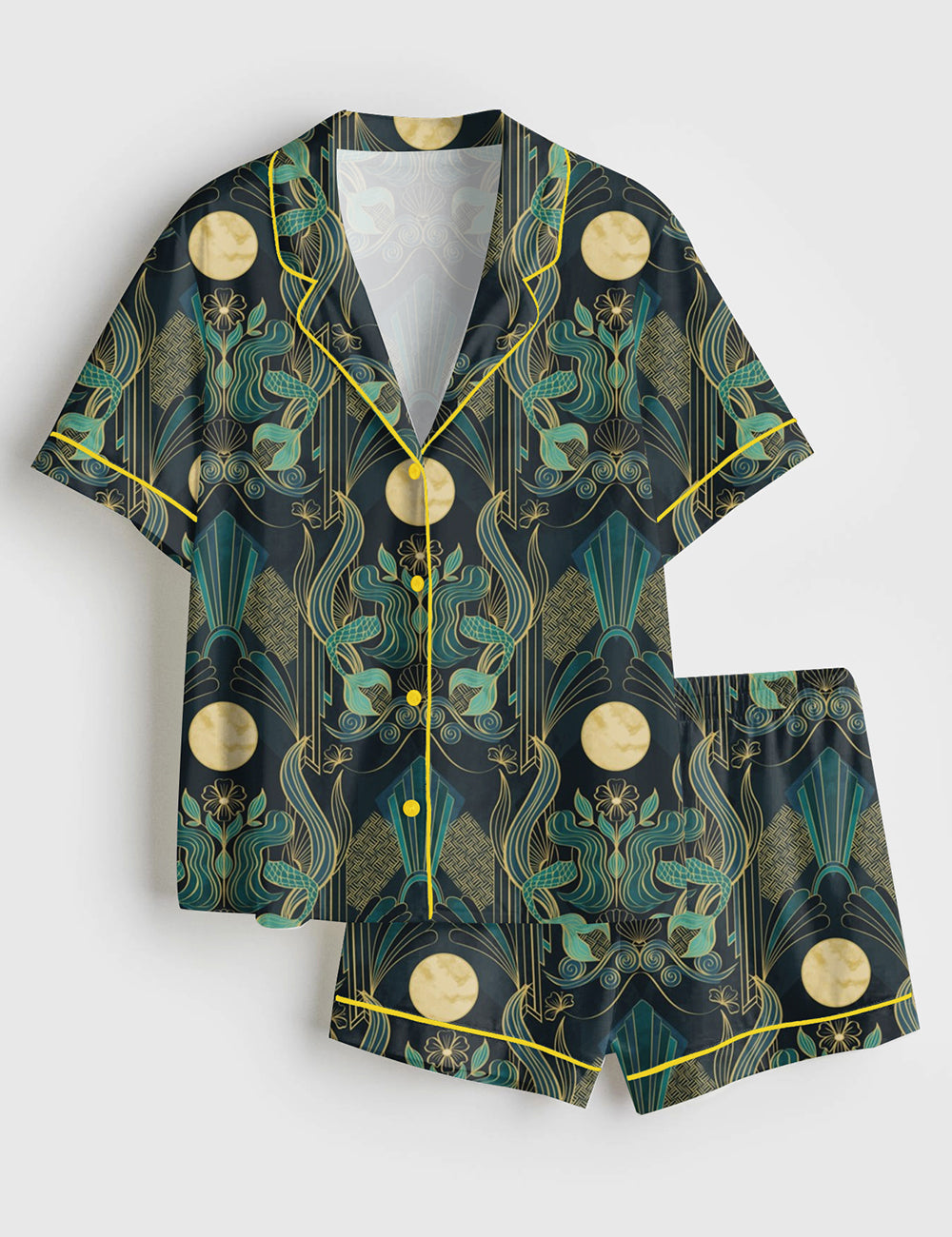 Women’s Mermaid In Moonlight Short Sleeve Satin Pajama Set