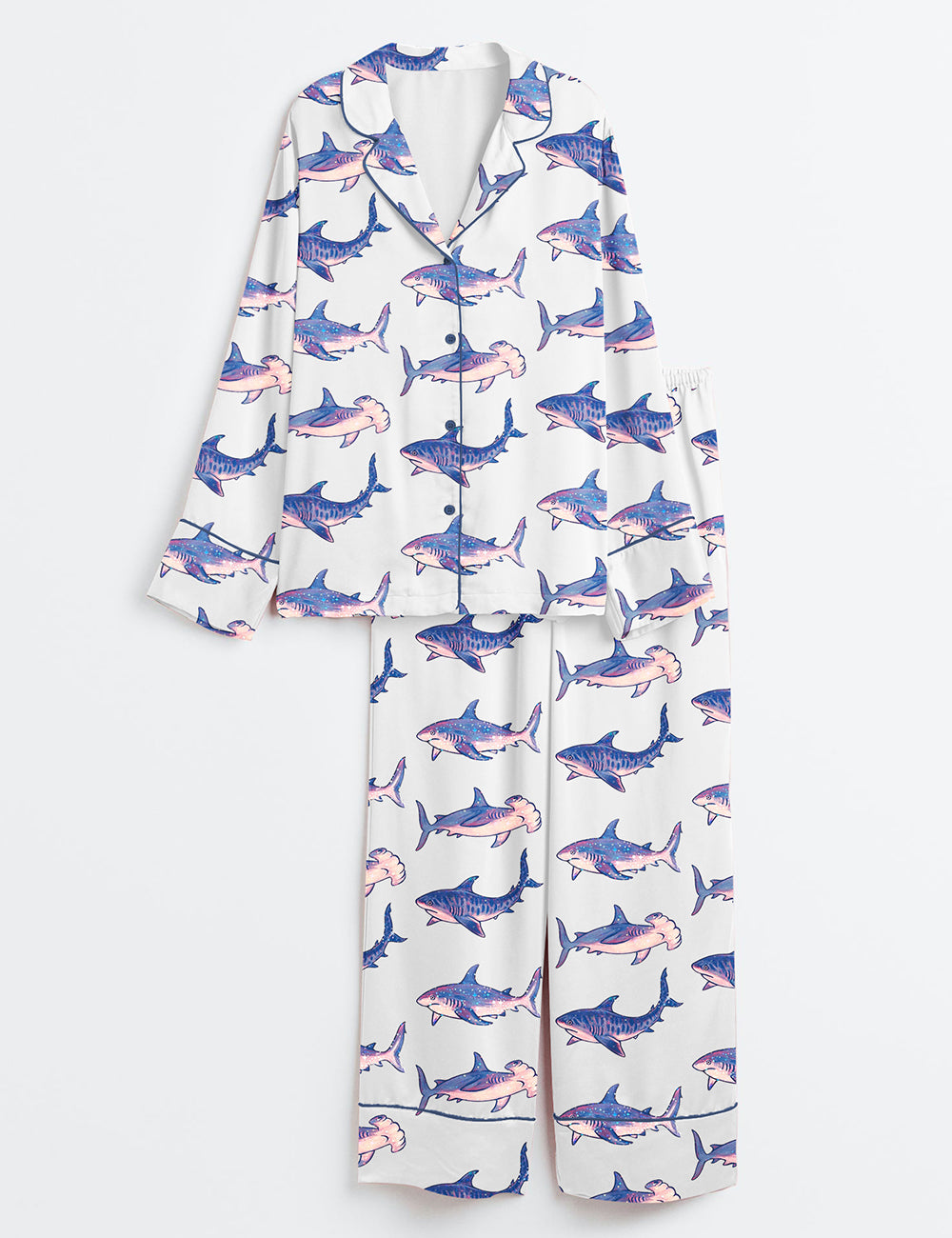 Women’s Shark Tiger Hammerhead Reef Shark Long Sleeve Satin Pajama Set